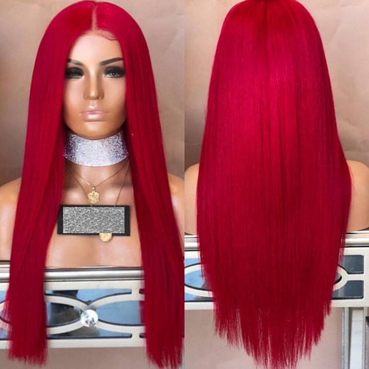 Cross -border hot selling wig European and American fashion colored colored medium differentiated fibrous head sleeve long straight -haired female cos multi -color red