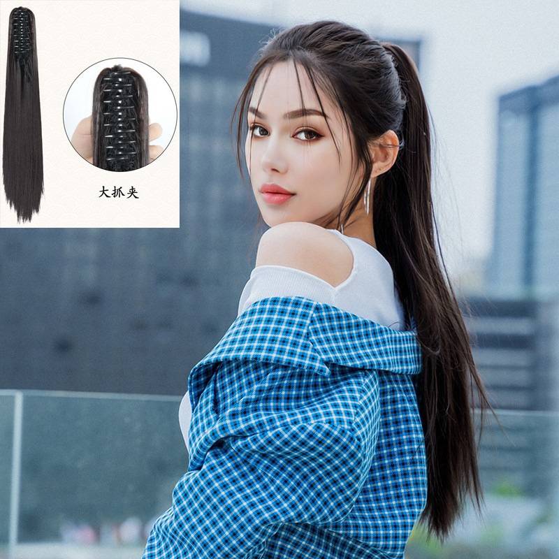 Cross -border e -commerce fake female black long hair tall ponytail grabbing long straight ponytail simulation hair manufacturers