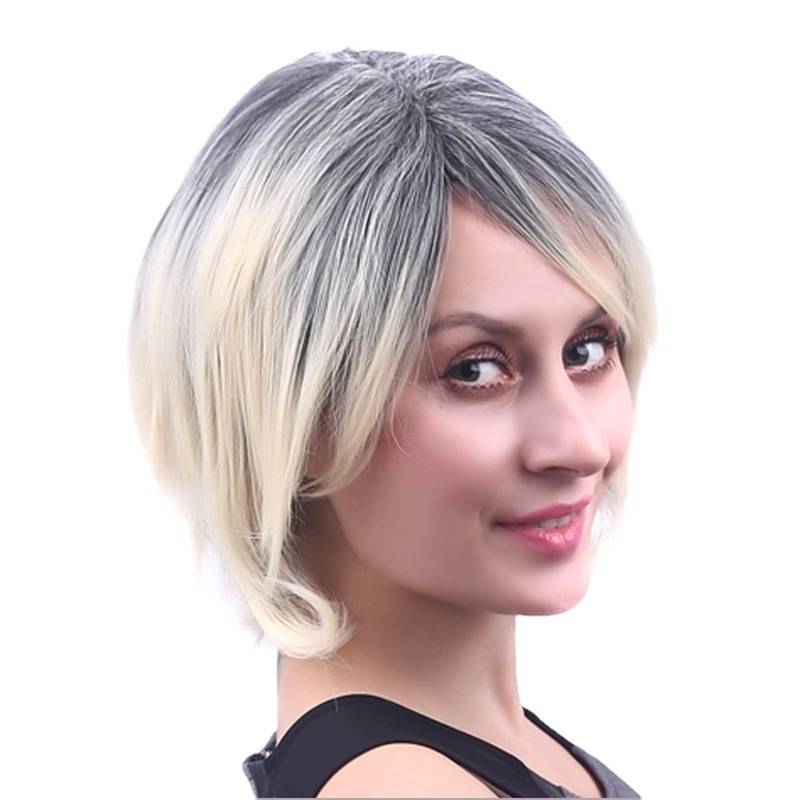 European and American wig head sleeves are divided into oblique bangs black gradient rice white short hood short micro -rolling headhers
