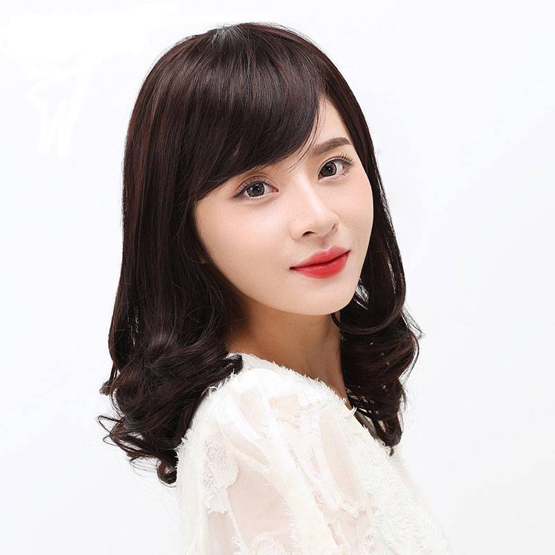 Wig female long hair, big wave medium -long curly hair, real hair, middle -aged and elderly mother hairstyle, natural full set