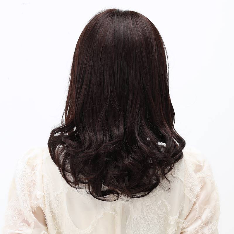 Wig female long hair, big wave medium -long curly hair, real hair, middle -aged and elderly mother hairstyle, natural full set