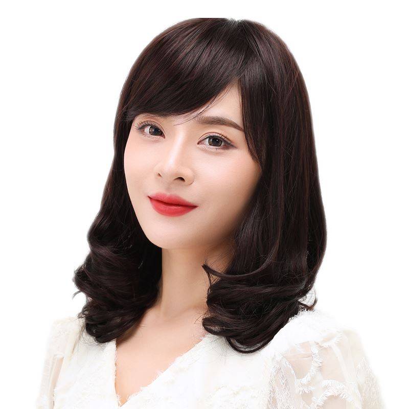 Wig female long hair, big wave medium -long curly hair, real hair, middle -aged and elderly mother hairstyle, natural full set