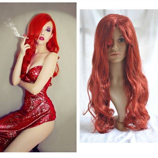 Halloween dates, dark red long curly rabbits, Jessica cos performance performance temperament wig