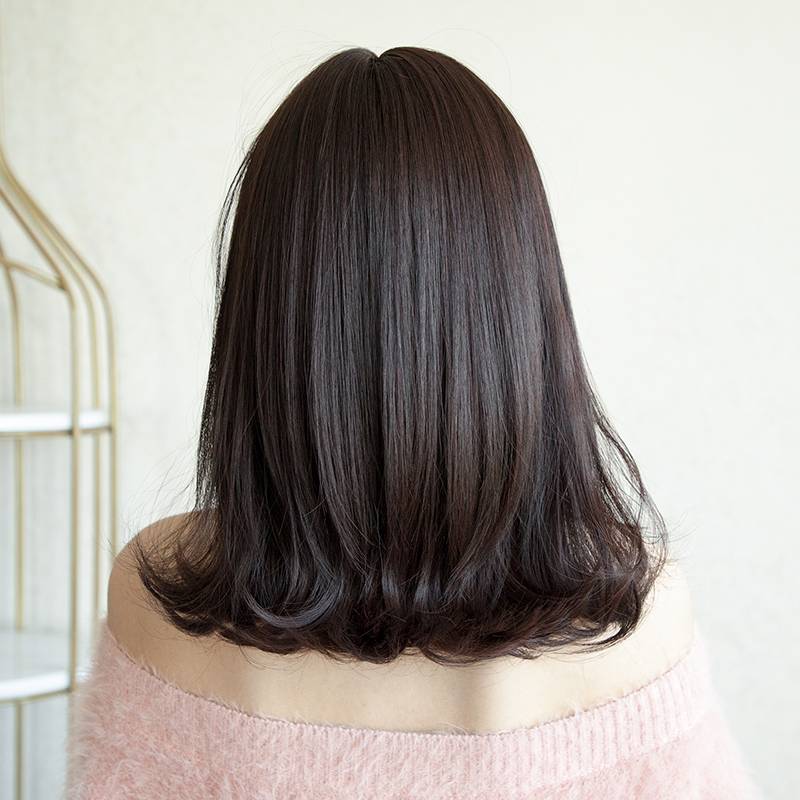Wig female medium hair bangs and Korean -style lace wig medium short hair tail micro -curling naturally full head long straight hair