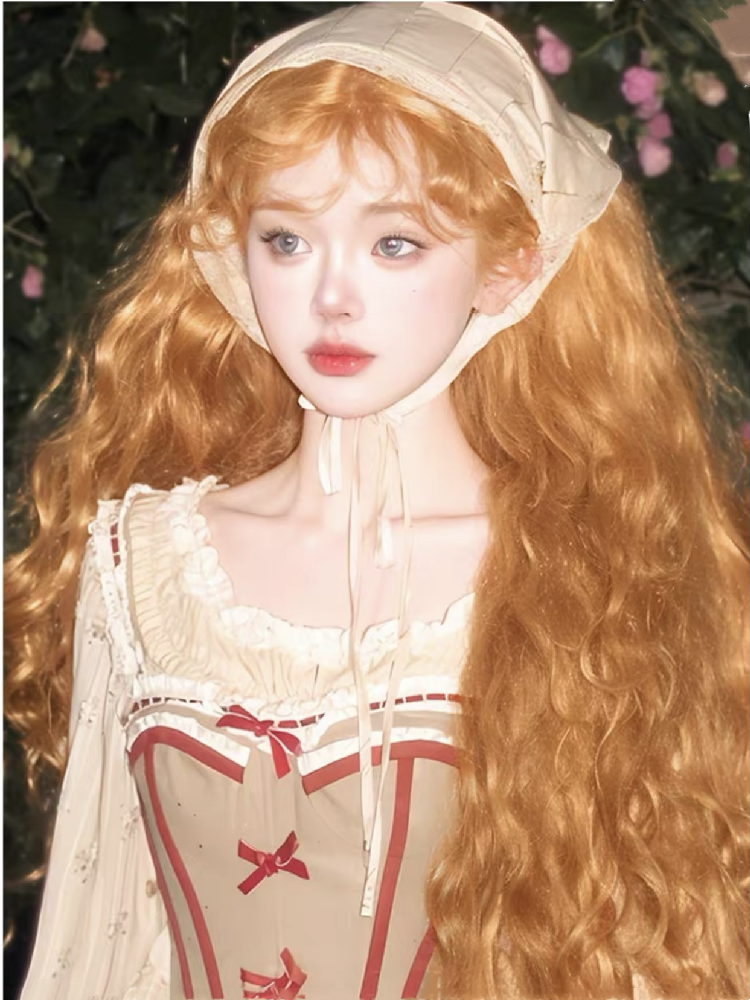 Wig female long curly hair wool roll lolita natural simulation daily sweet age reduction orange lazy roll full set