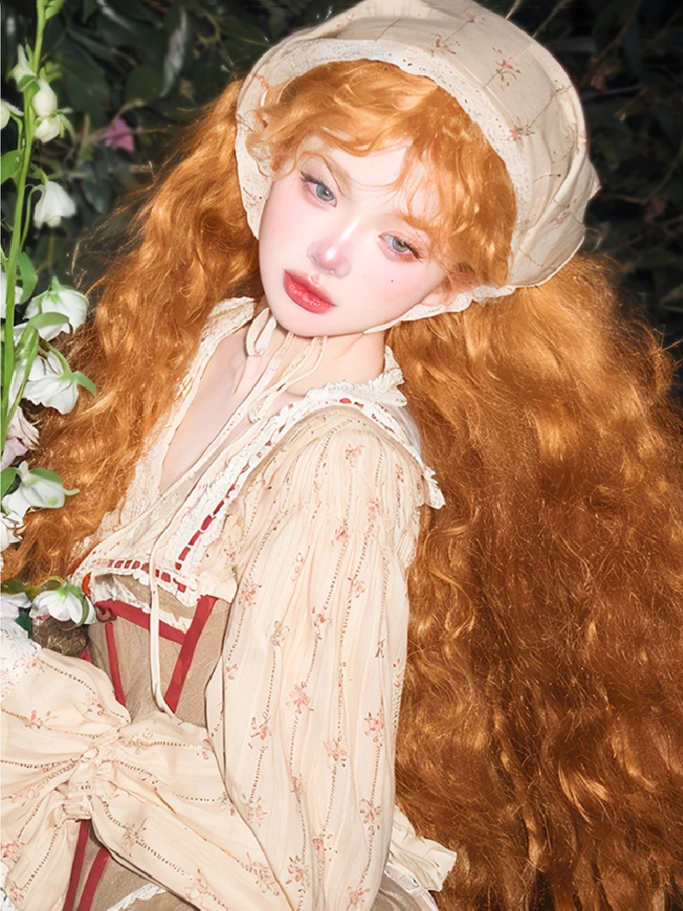 Wig female long curly hair wool roll lolita natural simulation daily sweet age reduction orange lazy roll full set
