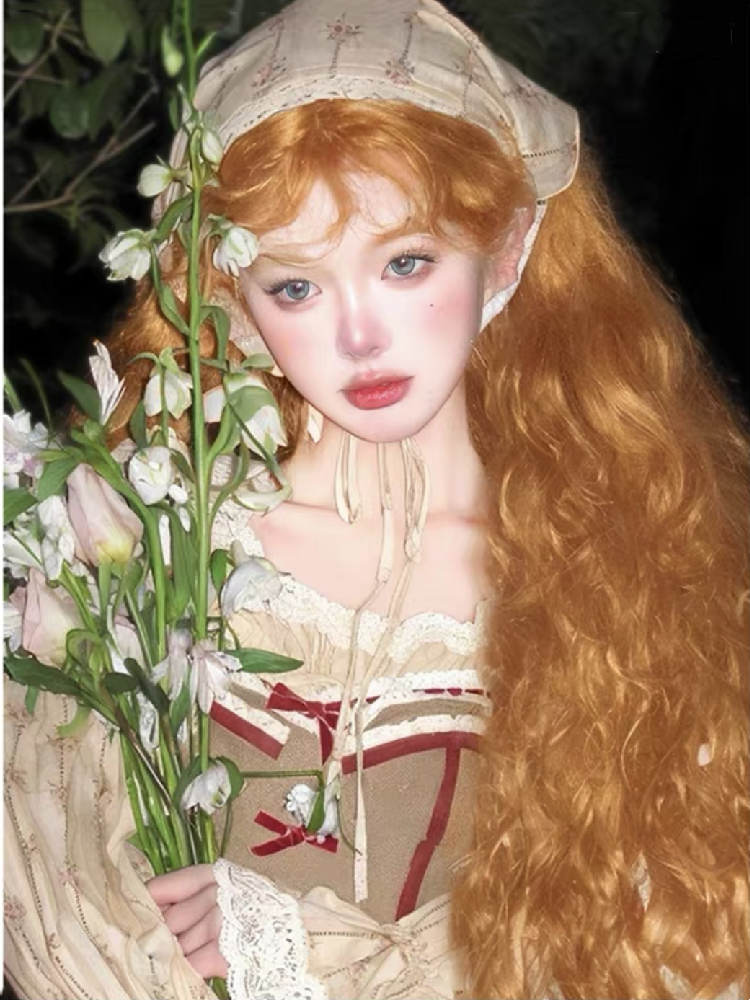 Wig female long curly hair wool roll lolita natural simulation daily sweet age reduction orange lazy roll full set