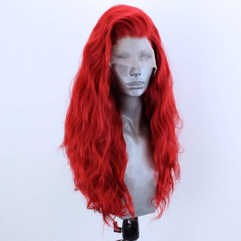 Wigs -selling charter Popular red color curly hair half -hand hook Before lace fibrous fibrous wig manufacturer supply and marketing
