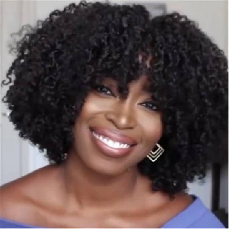 Cross -border popular European and American African small curly wig women's partial division medium -long curly hair explosion hair cover
