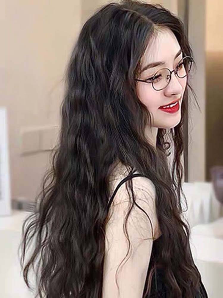 Wig female long hair fashion net red divided bangs wool roll long curly curly hair natural fluffy corn hot full set