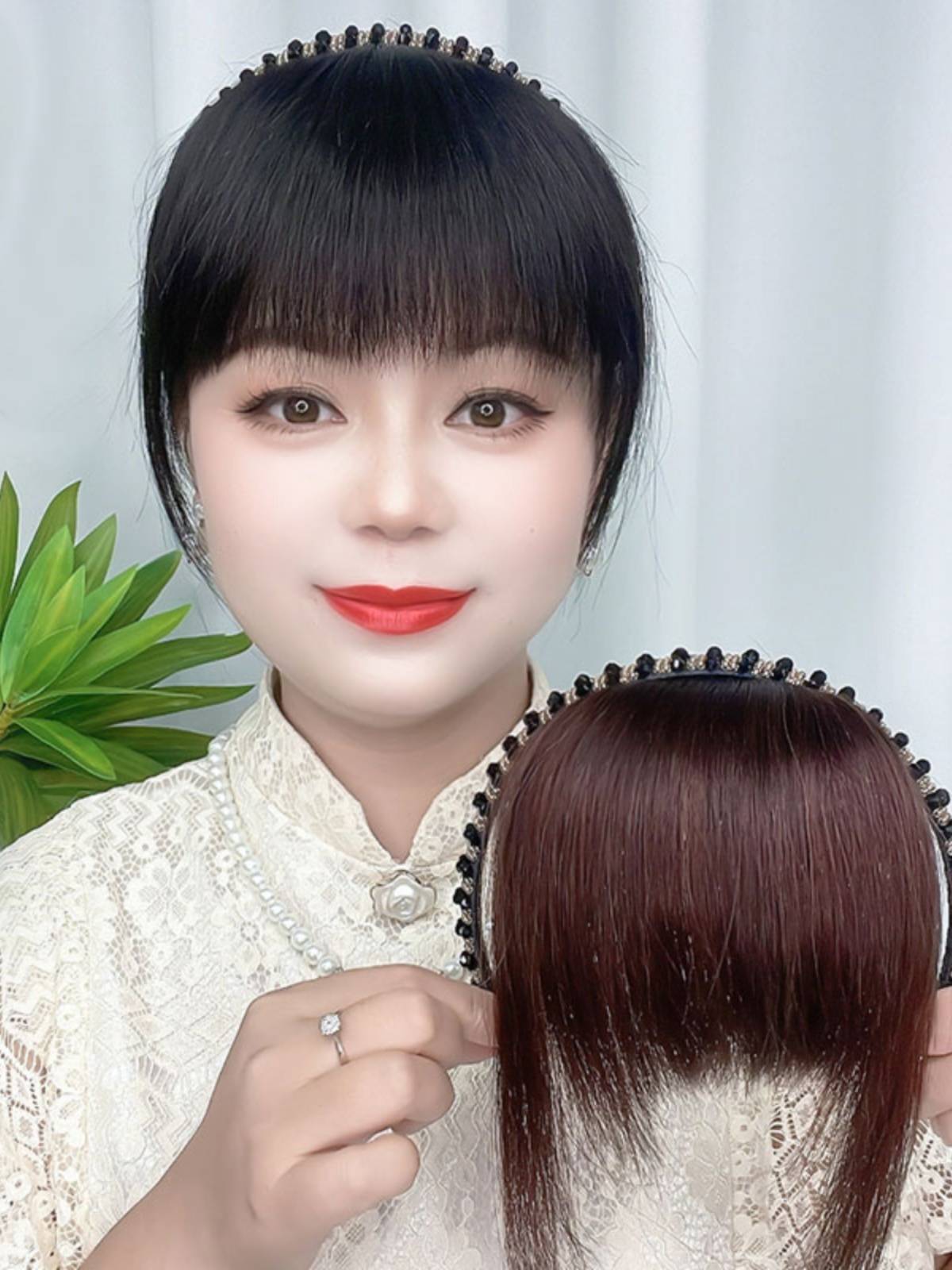 Diamond hair hoop bangs all -in -one, frontal head curtain, corner, white hair, crushing Qi bangs wig film
