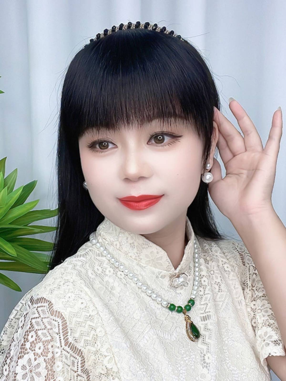 Diamond hair hoop bangs all -in -one, frontal head curtain, corner, white hair, crushing Qi bangs wig film