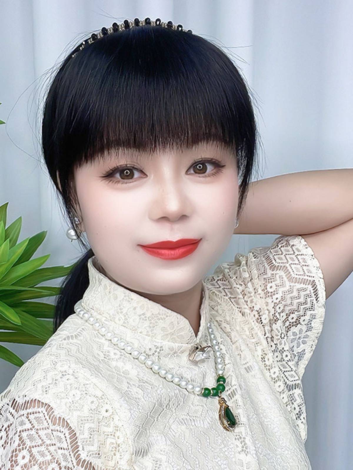 Diamond hair hoop bangs all -in -one, frontal head curtain, corner, white hair, crushing Qi bangs wig film