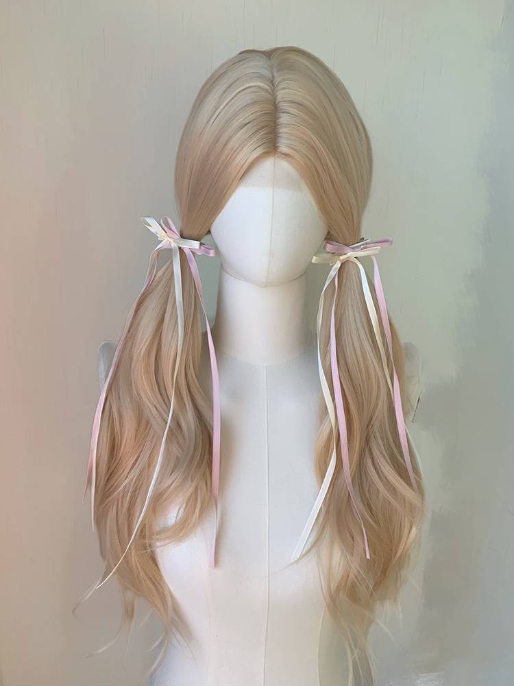 Pepper oil front lace wig white gold long curly hair big wave rose, the same natural full set wig