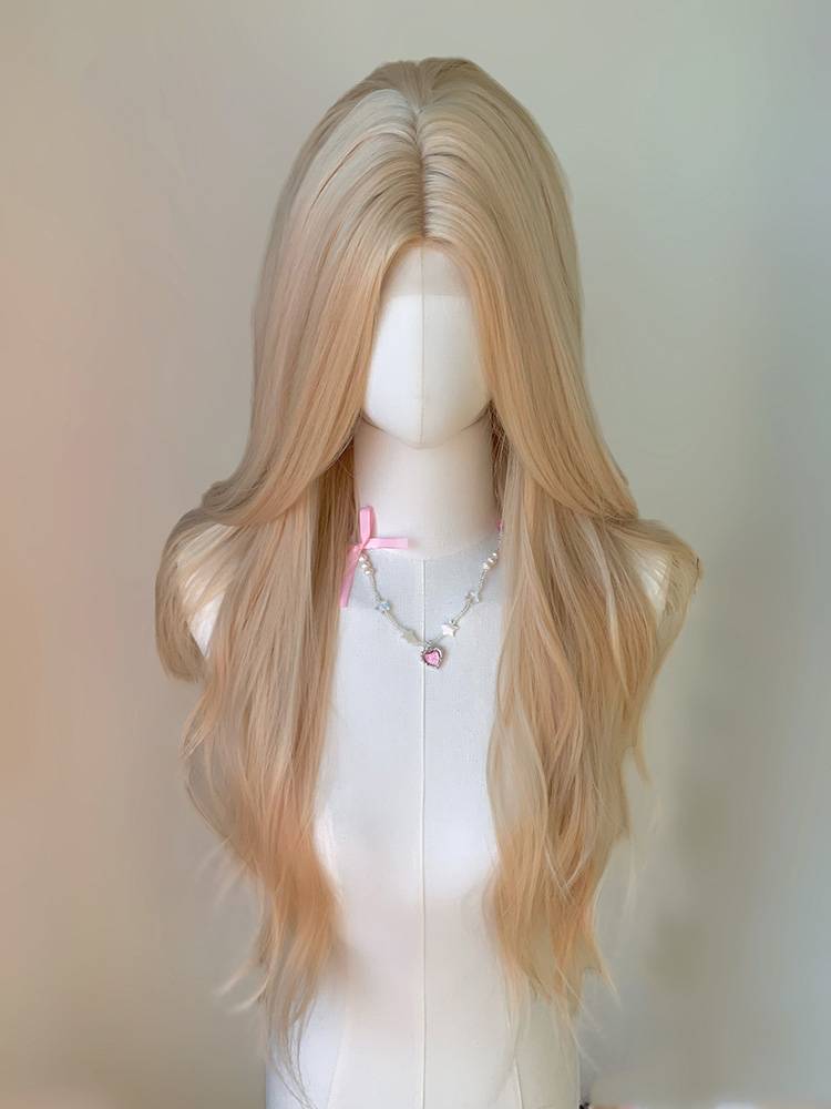Pepper oil front lace wig white gold long curly hair big wave rose, the same natural full set wig