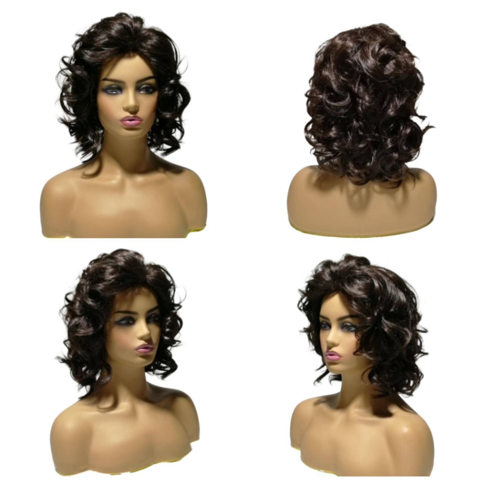 European and American hot -selling direct -selling wig Men's short hair curly hair dark brown lady curly hair