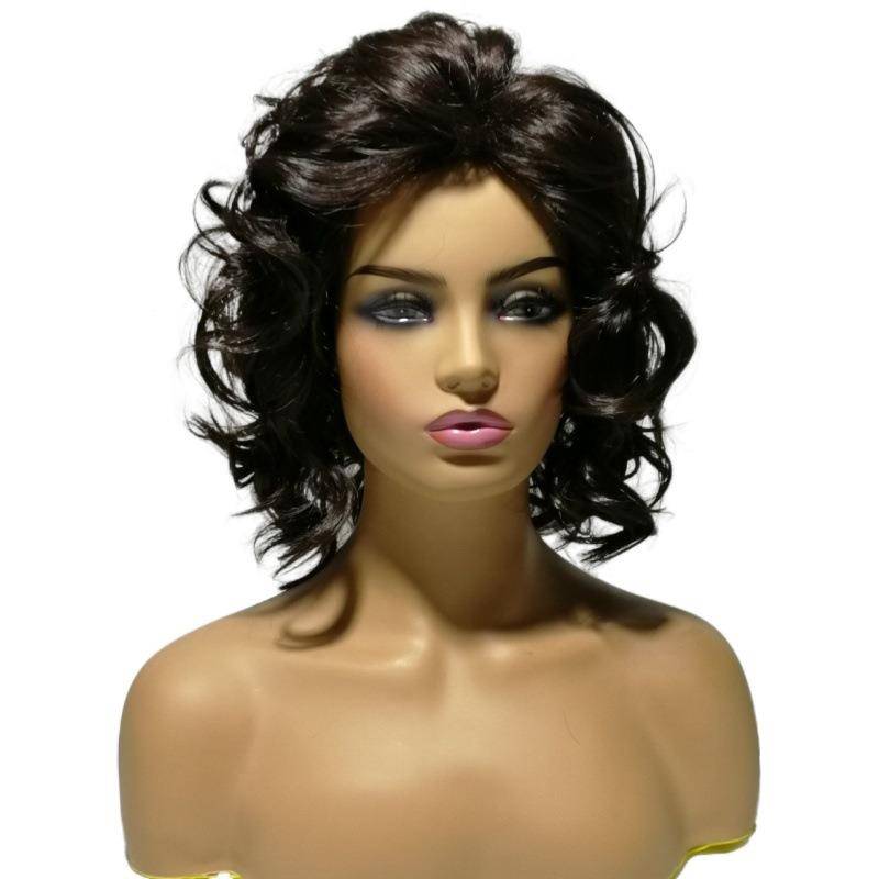 European and American hot -selling direct -selling wig Men's short hair curly hair dark brown lady curly hair
