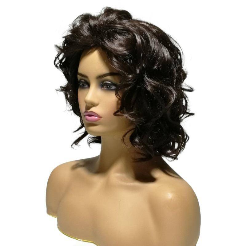 European and American hot -selling direct -selling wig Men's short hair curly hair dark brown lady curly hair