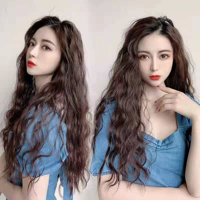 Wig female long curly hair U -shaped big wave fluffy corn hot long hair, a piece of invisible wool roller hair film