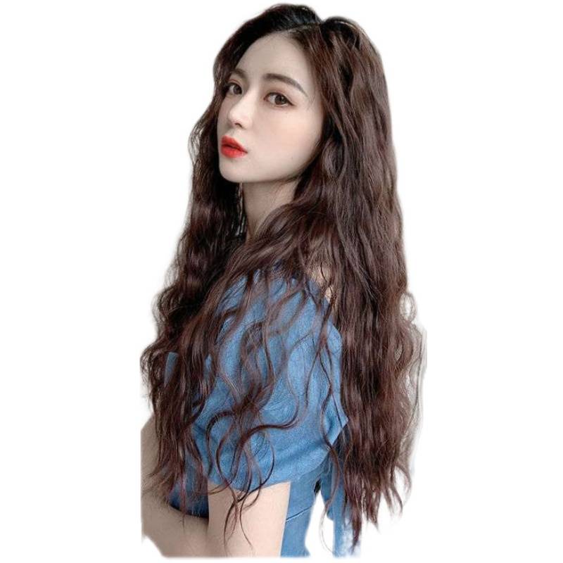 Wig female long curly hair U -shaped big wave fluffy corn hot long hair, a piece of invisible wool roller hair film