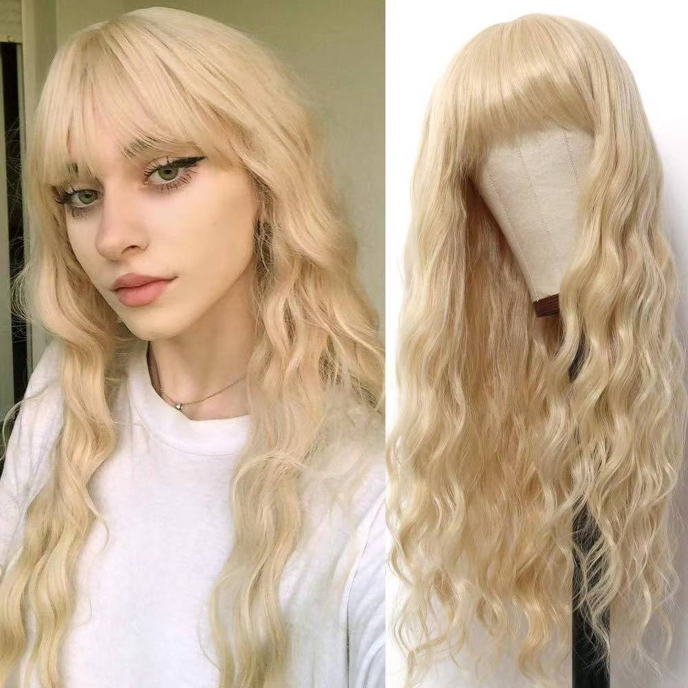 Wig Qi Liu Hai Light Golden Corn Bald Water Waves Polish Rolling Fiber Hand European and American Wig