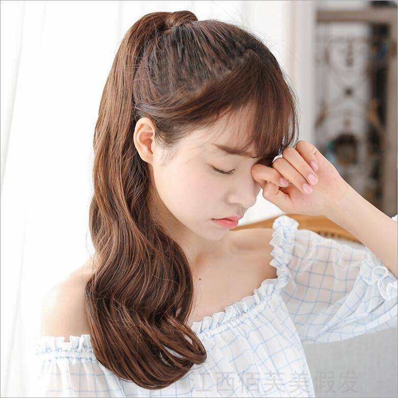 Korean fashion ladies long curly tie -type ponytail fake discovery support