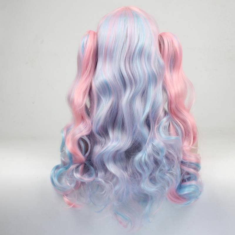 l Japanese loli mouth tower Mana wig High -temperature silk fake launching double ponytail tiger clip long curly curly CSO wig M