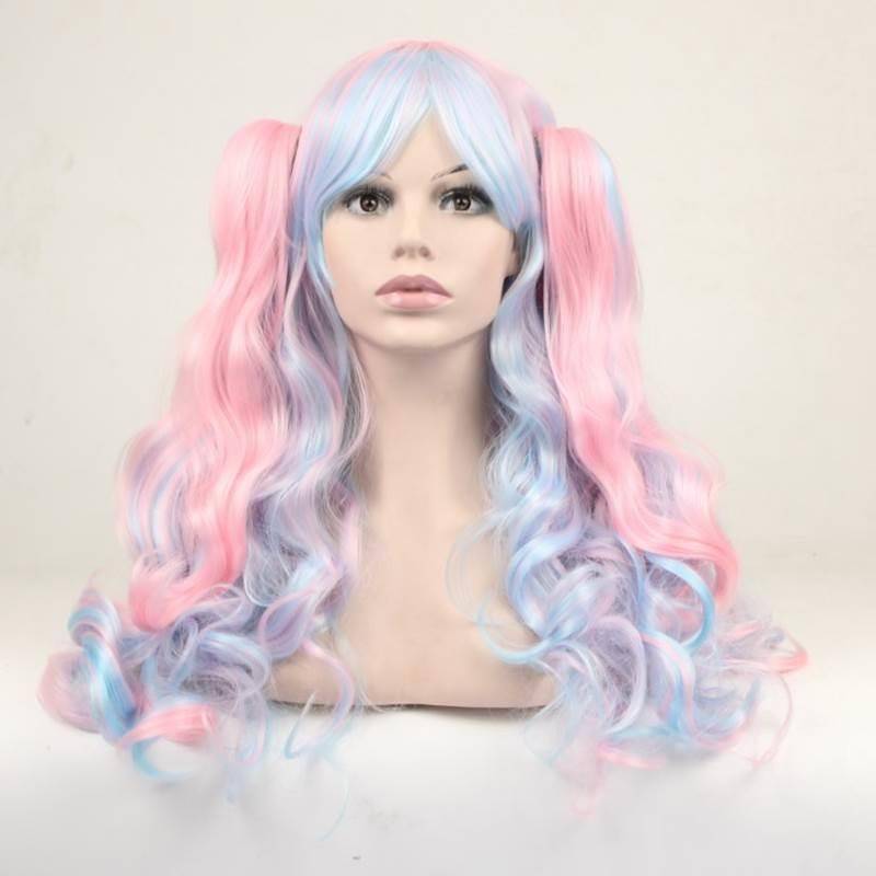 l Japanese loli mouth tower Mana wig High -temperature silk fake launching double ponytail tiger clip long curly curly CSO wig M