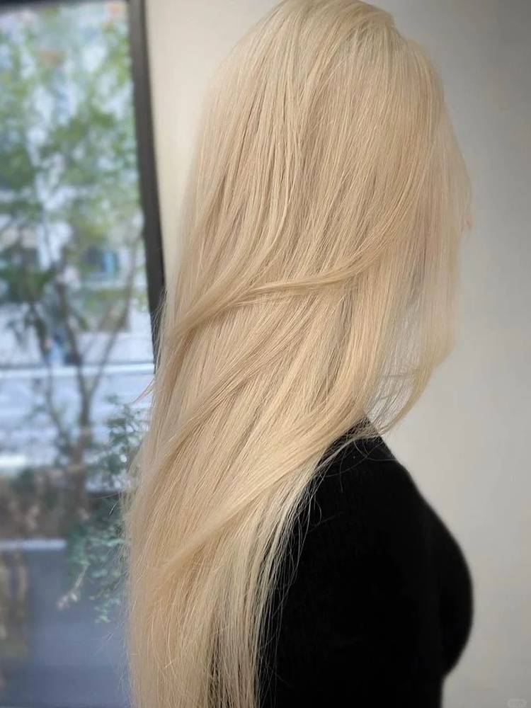 Platinum female wig full -handed hand -woven lace is divided into bangs all real people can tie the long straight hair