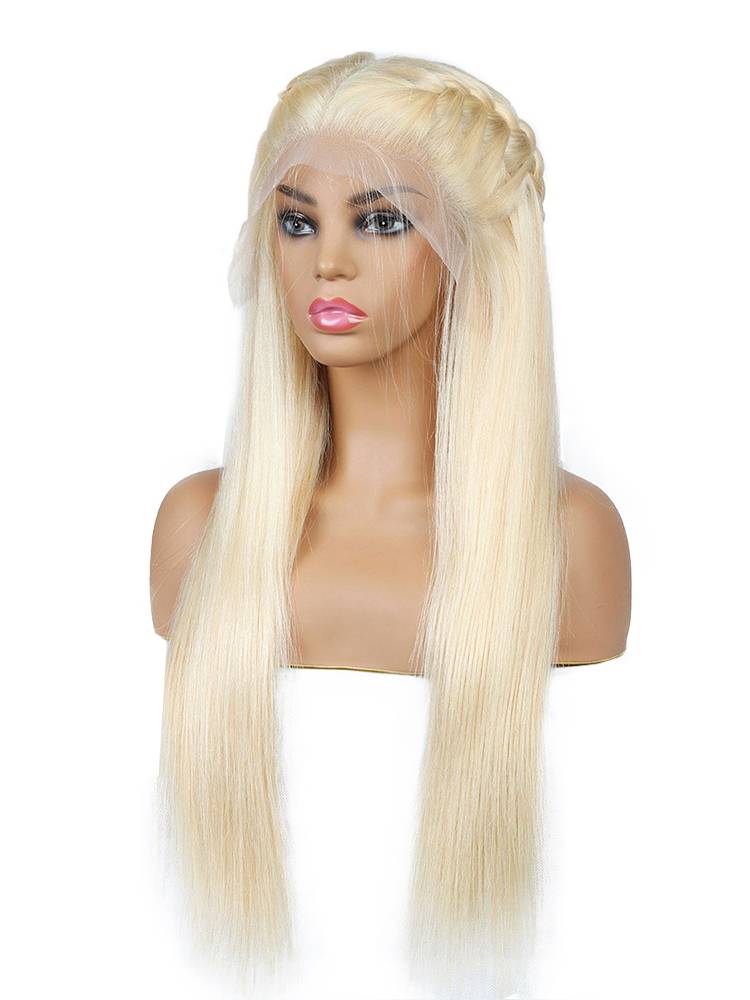 Platinum female wig full -handed hand -woven lace is divided into bangs all real people can tie the long straight hair