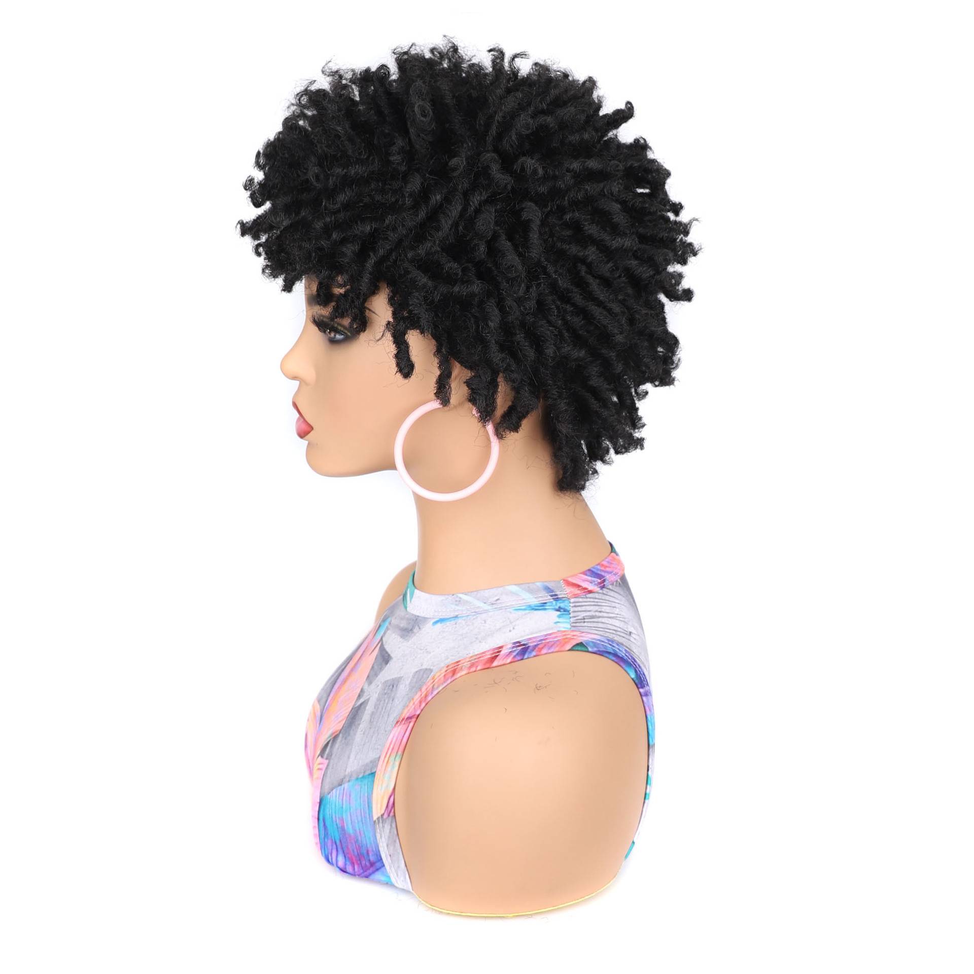 Dirty braid headset, black dirty braid head, lady short curly head cover, lady wig