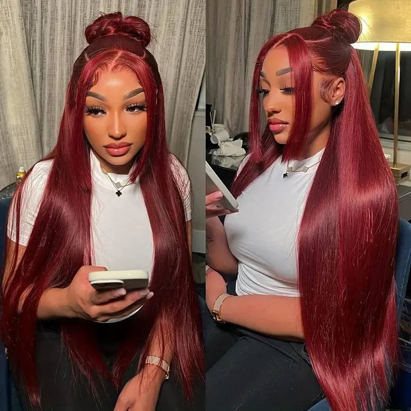 Cross -border long straight hair wig fluffy red long hair European and American long -haired Africa full set