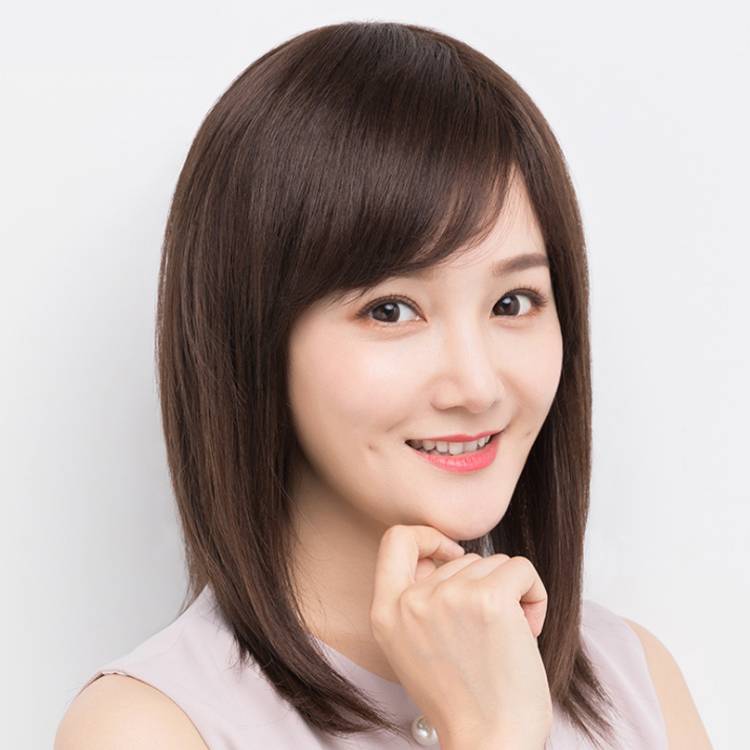 The whole wig female medium long hair round face wig Full -headed bald wig True hair all real hair ladies wig wigs