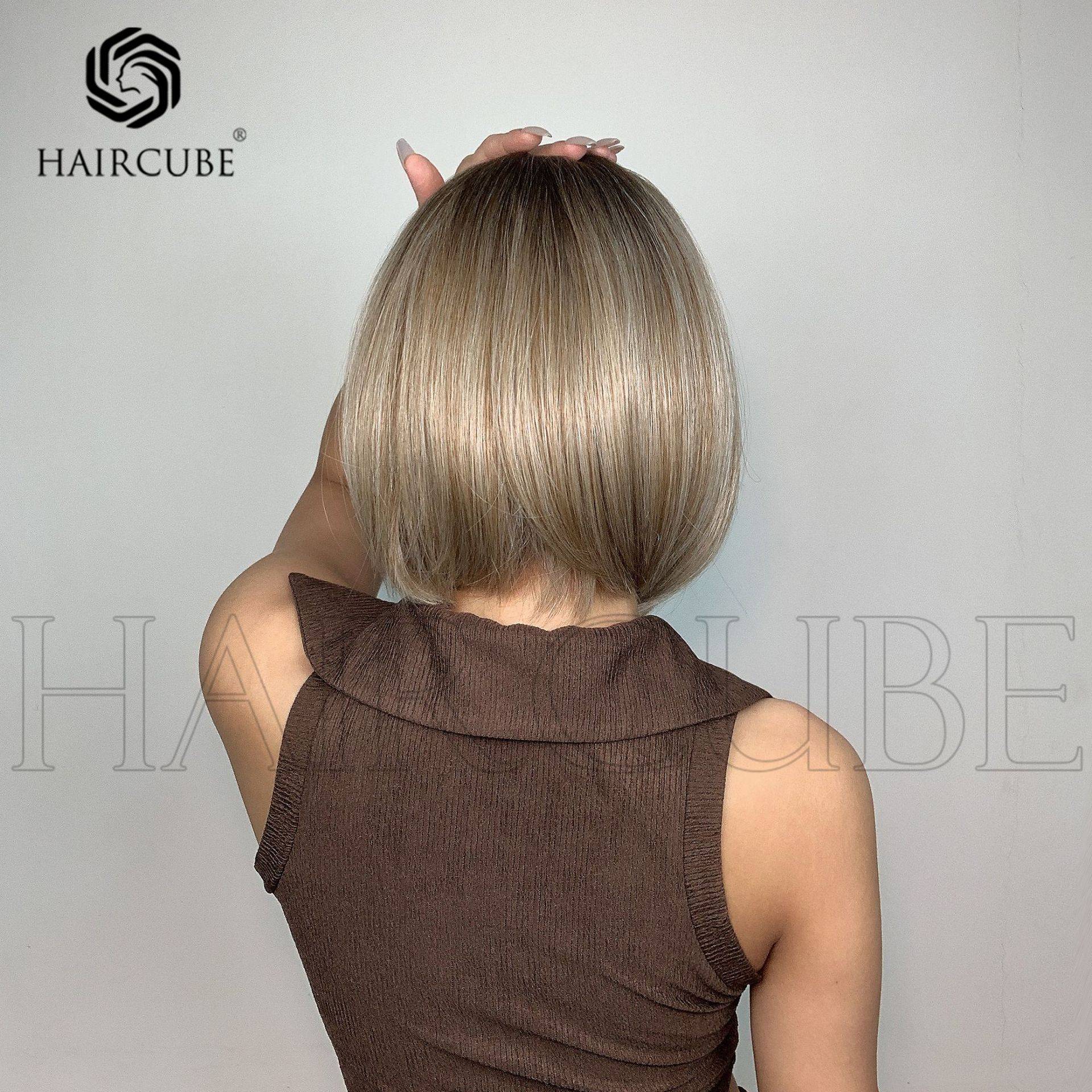 European and American wind wig women dyed brown Qi bangs short straight head shape applicable