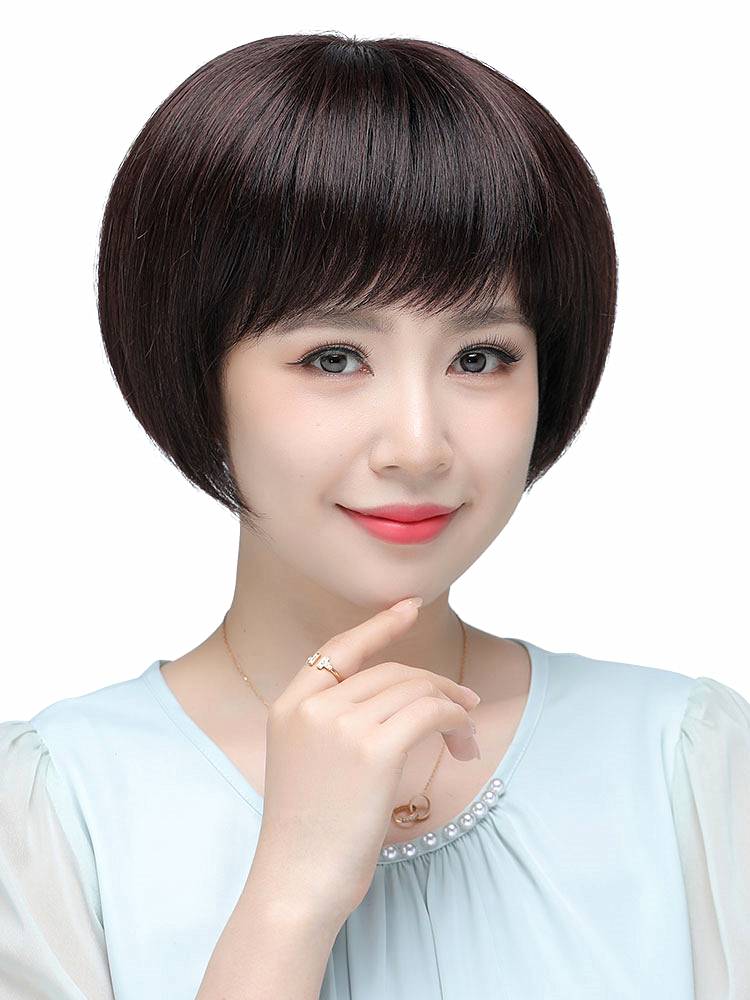 Wigs of fashion short hair Bobo head round face Short -straight hair All -real hair Natural broken bangs cover white hair new