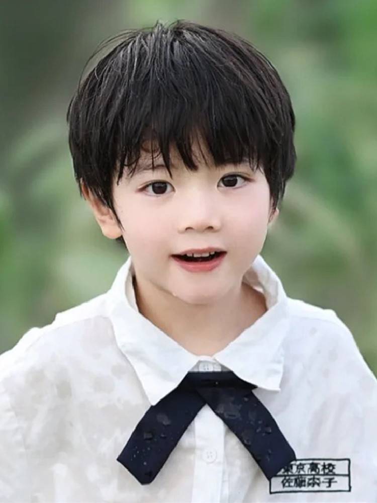 Children's short hair stylish and handsome Japanese boy Qi Liu Hai style fluffy natural simulation full set style