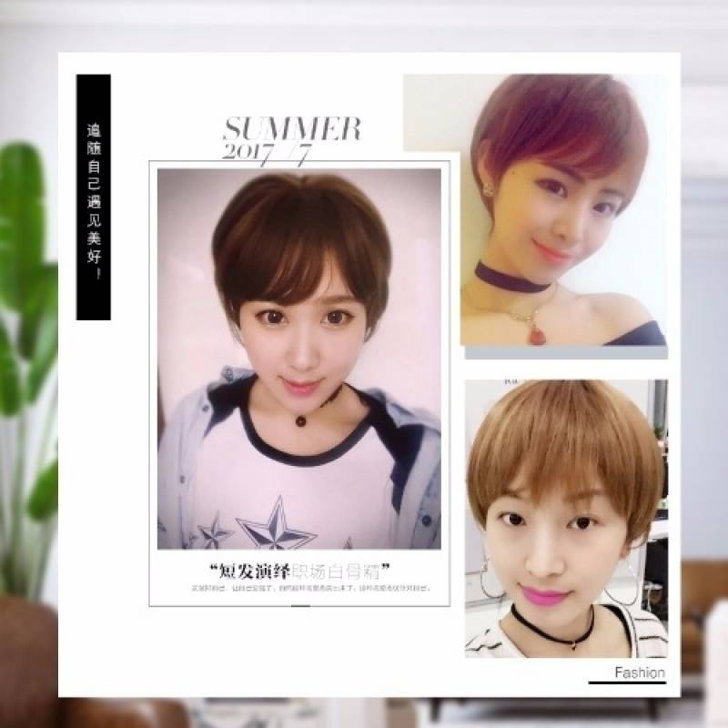 Simulation fake hair female short hair Korean version of the full head and fluffy girl in the big circle face young mother short straight hair