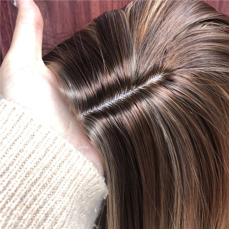 European and American fashion ladies dyeing mid -long straight hair in long hair is divided into long bangs fluffy natural chemical fiber pseudo