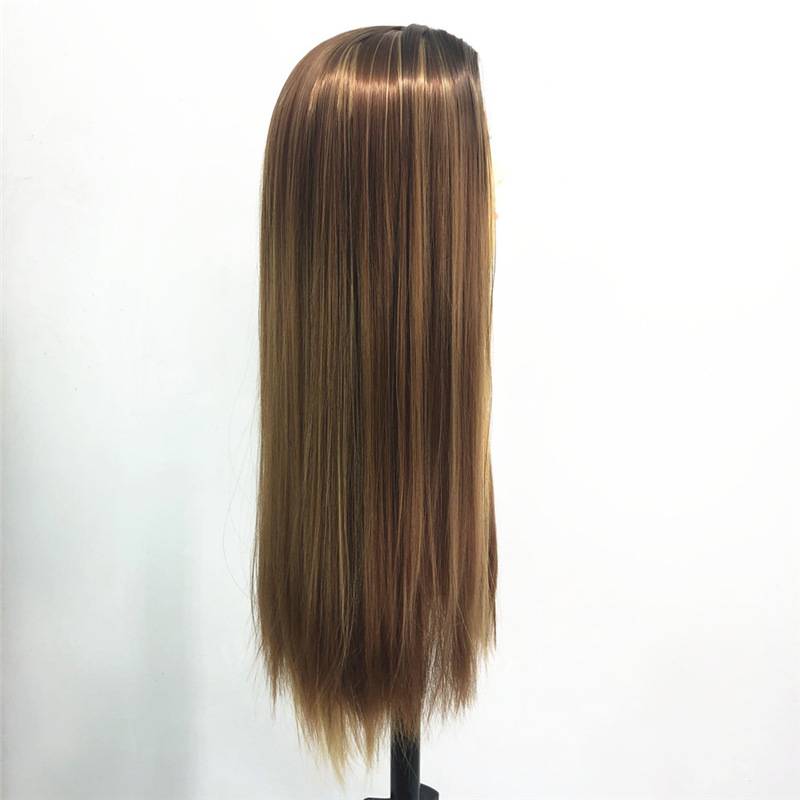 European and American fashion ladies dyeing mid -long straight hair in long hair is divided into long bangs fluffy natural chemical fiber pseudo