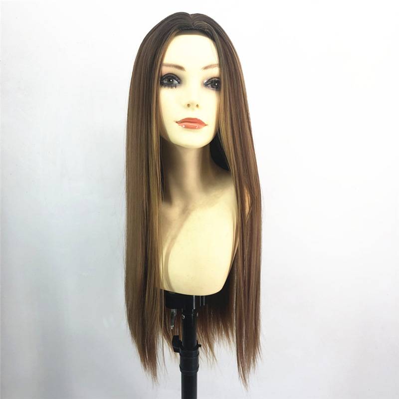 European and American fashion ladies dyeing mid -long straight hair in long hair is divided into long bangs fluffy natural chemical fiber pseudo