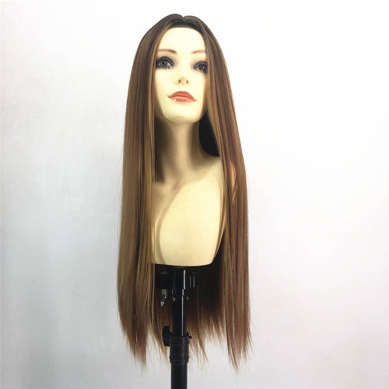 European and American fashion ladies dyeing mid -long straight hair in long hair is divided into long bangs fluffy natural chemical fiber pseudo