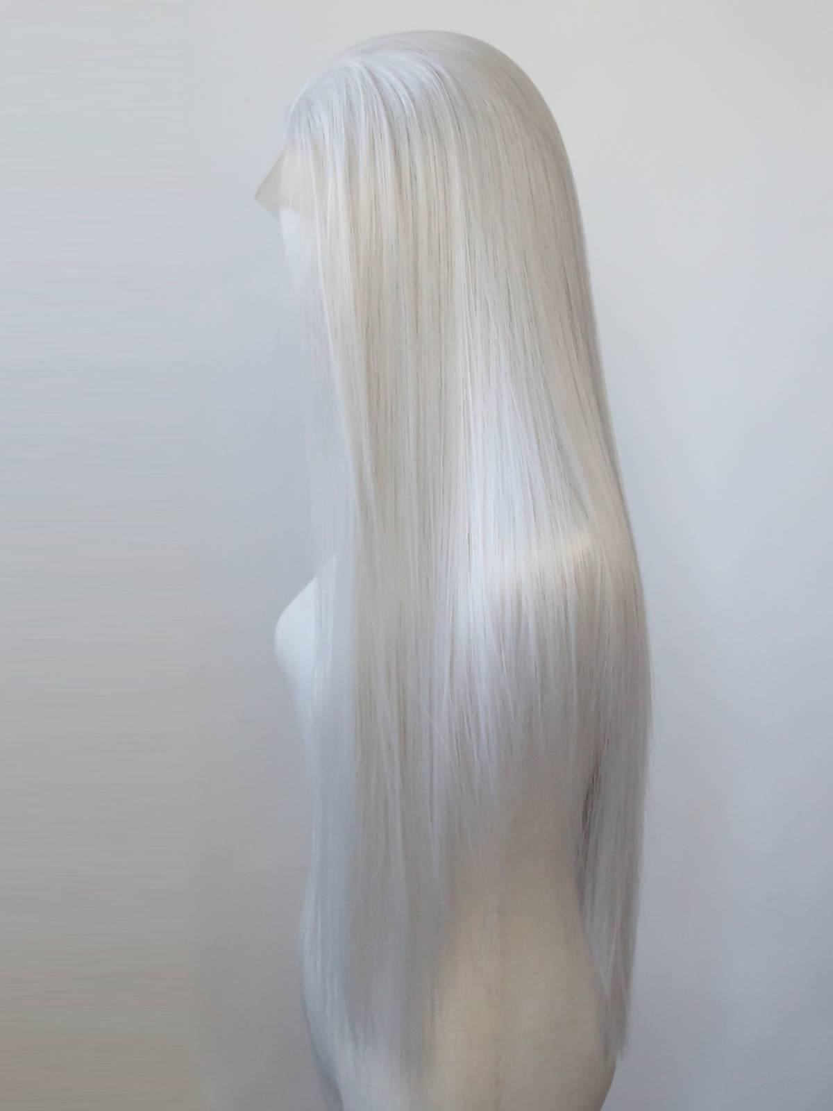 Silver front lace chemical fiber high -temperature silk wig white natural European and American long straight hair full wig