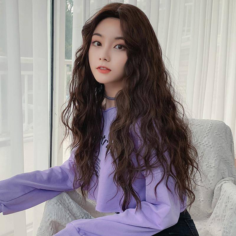 Japanese and Korean new product wig women's long curly hair wool rolls are divided into no bangs corn hot full set of stocks