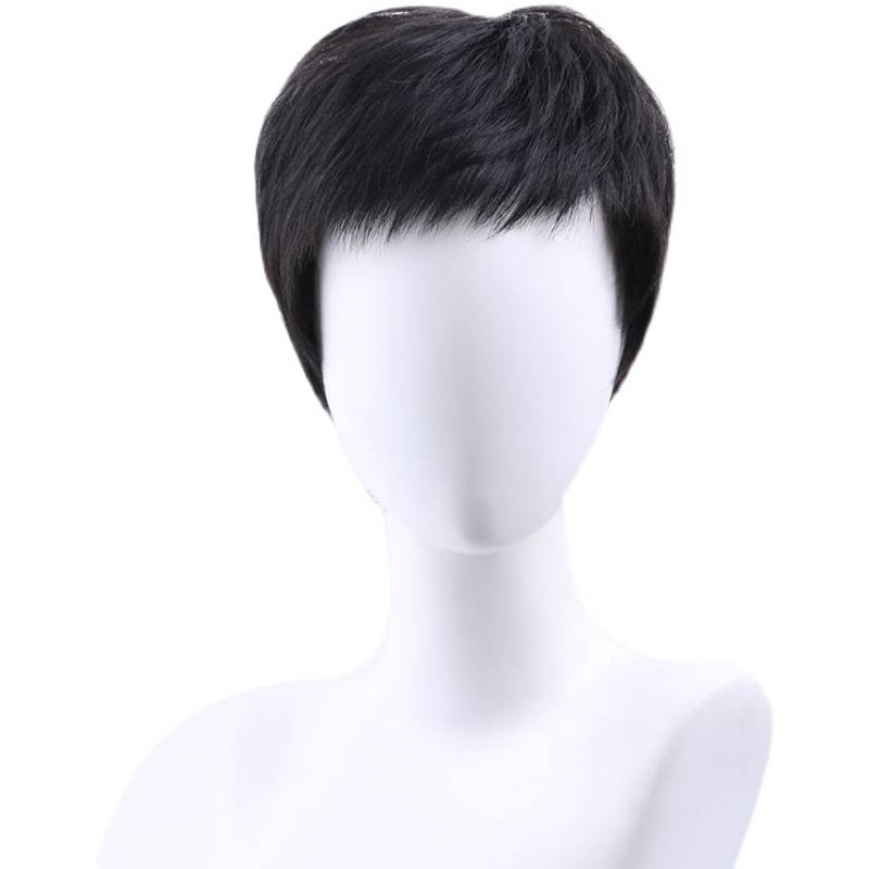 Wig High -temperature silk men's wig sleeve refreshing green middle and elderly hair full -headed real -life silk wig