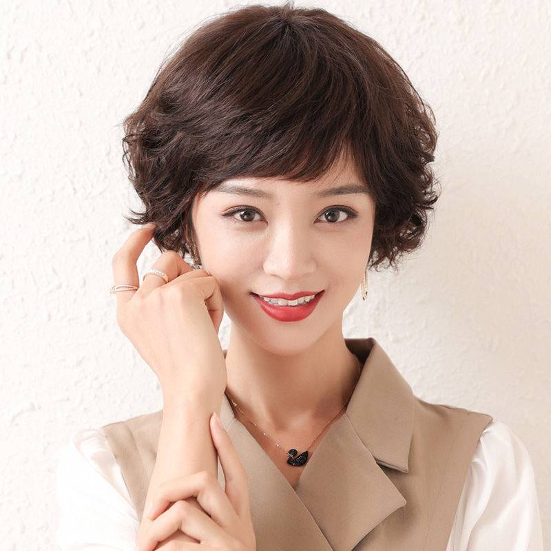 Douyin women's short hair curls Shanghai round face realistic fashion full -hood full -jie middle -aged people naturally and the whole wig