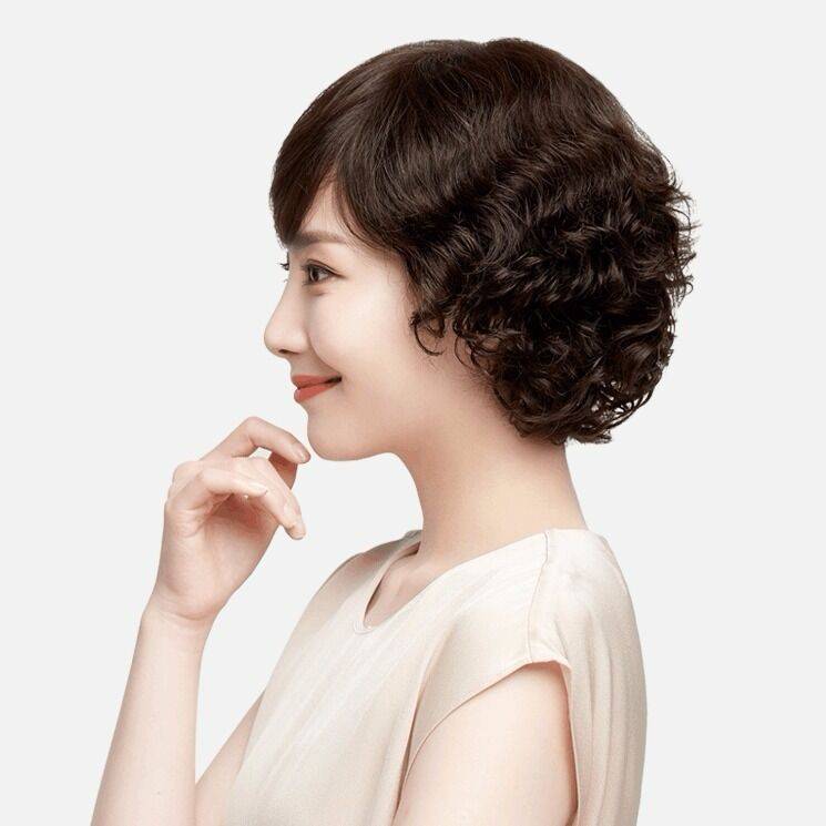 Douyin women's short hair curls Shanghai round face realistic fashion full -hood full -jie middle -aged people naturally and the whole wig