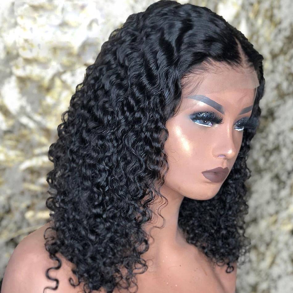 African small roll European and American wig black BOBO head long curly curly hair wig front lace small curl volume
