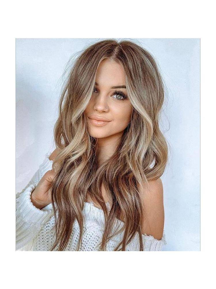 Amazon Wig's new European and American wig girl gradient long curly rose net
