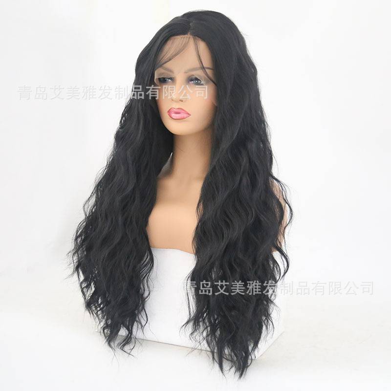 Cross -border supply of wig European and American big selling monochrome long curly hair before lace chemical fiber manufacturers supply and marketing