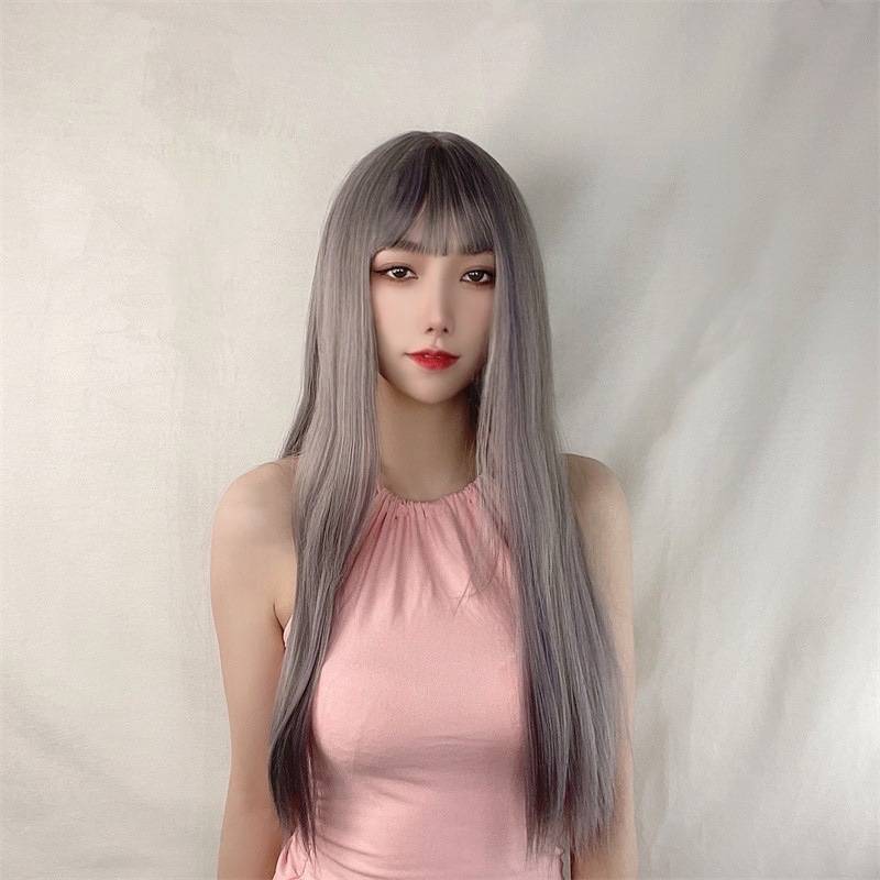 Spot Korean popular wig Women's air bangs long straight hair chemical fiber full set of manufacturers supply